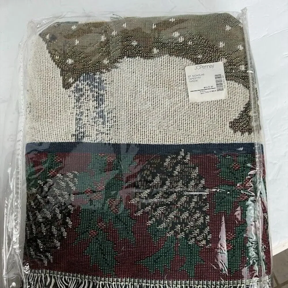 CHATHAM Santa Christmas Tapestry Throw Blanket 56X62” Vintage 90s CMI RARE NEW